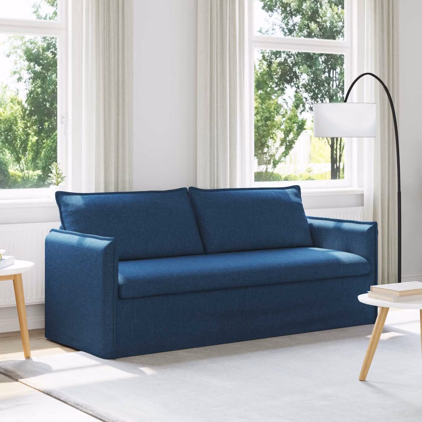 vidaXL Divano Moderno in Tessuto Blu con Struttura in Metallo L: 196 cm, P: 82 cm, H: 85 cm – 1