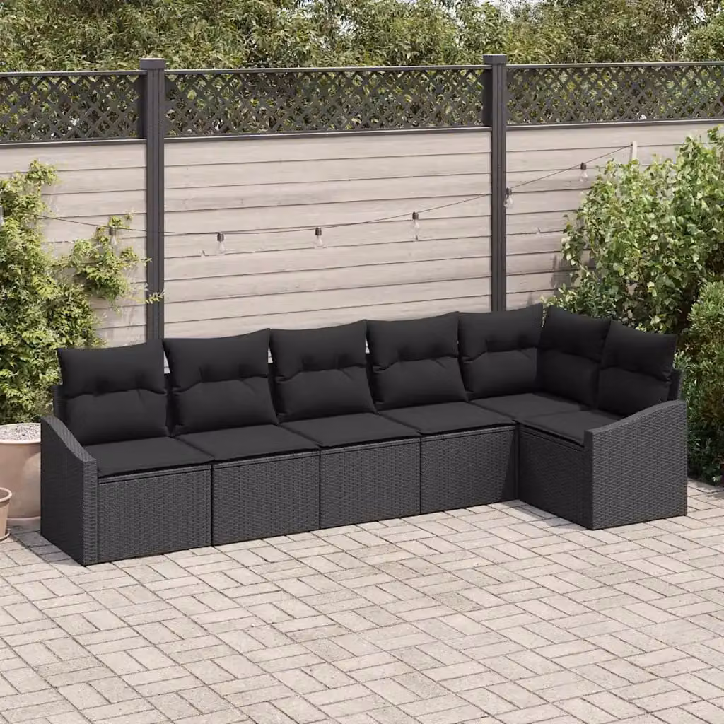 Set di divani da giardino vidaXL a forma di L con tavolo da caffè, 6 pezzi, colore nero con cuscini inclusi – 1