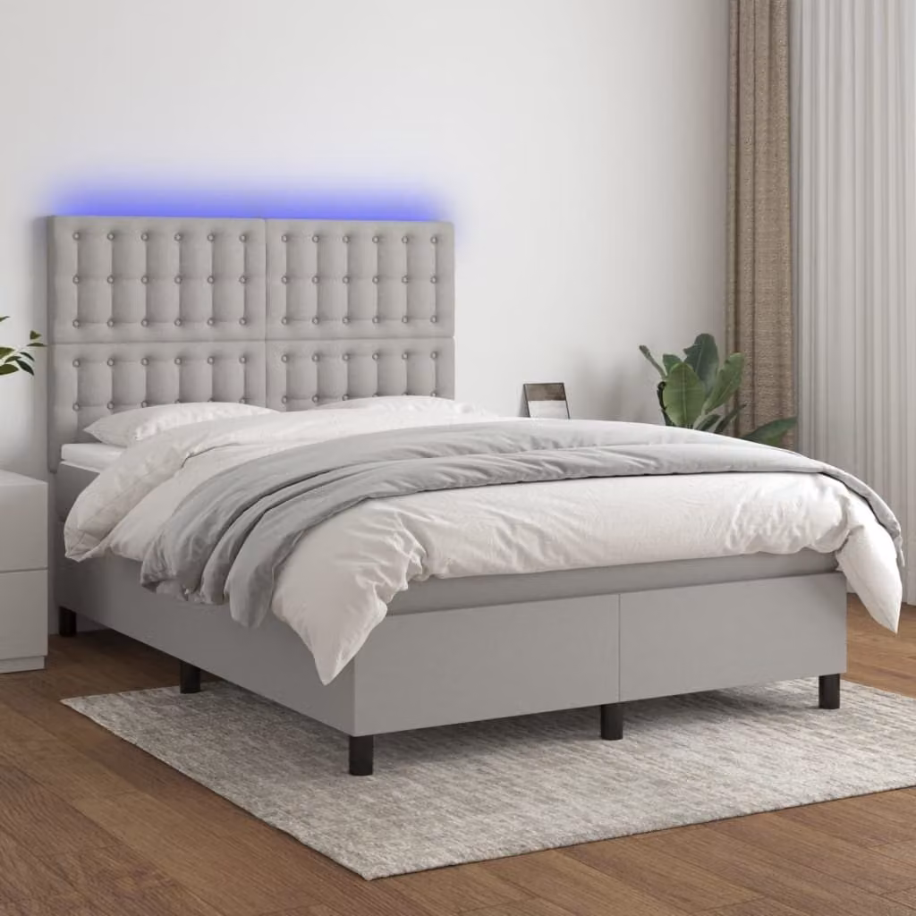 Maison Exclusive - Letto a Molle Materasso e LED Grigio Chiaro 140x190 cm Tessuto