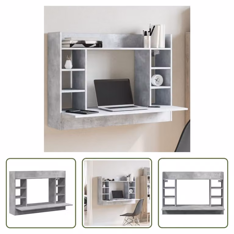 The Living Store scrivania a muro grigio cemento 105x48x75 cm materiale legno