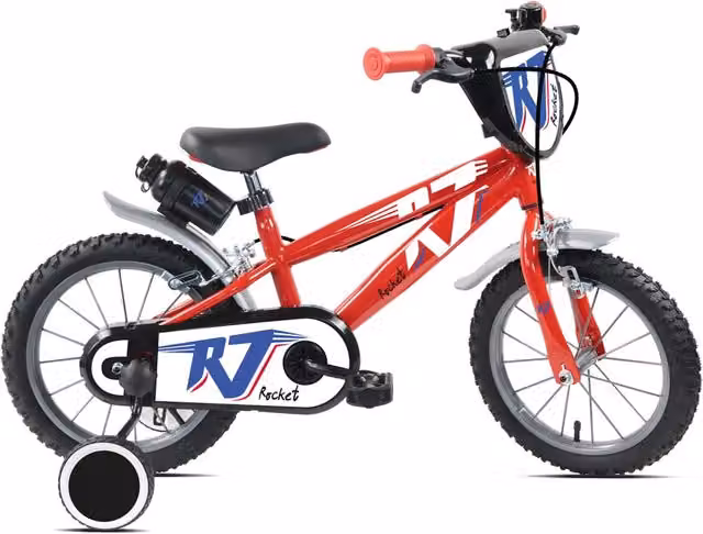 Bicicletta per bambini Rocket 16 pollici Giordanoshop rossa con freni caliper e stabilizzatori in acciaio Hi-Ten – 1