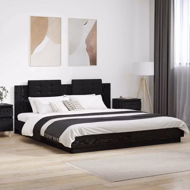 Struttura letto con testata-Giroletto Rovere Nero 180 x 200 cm
