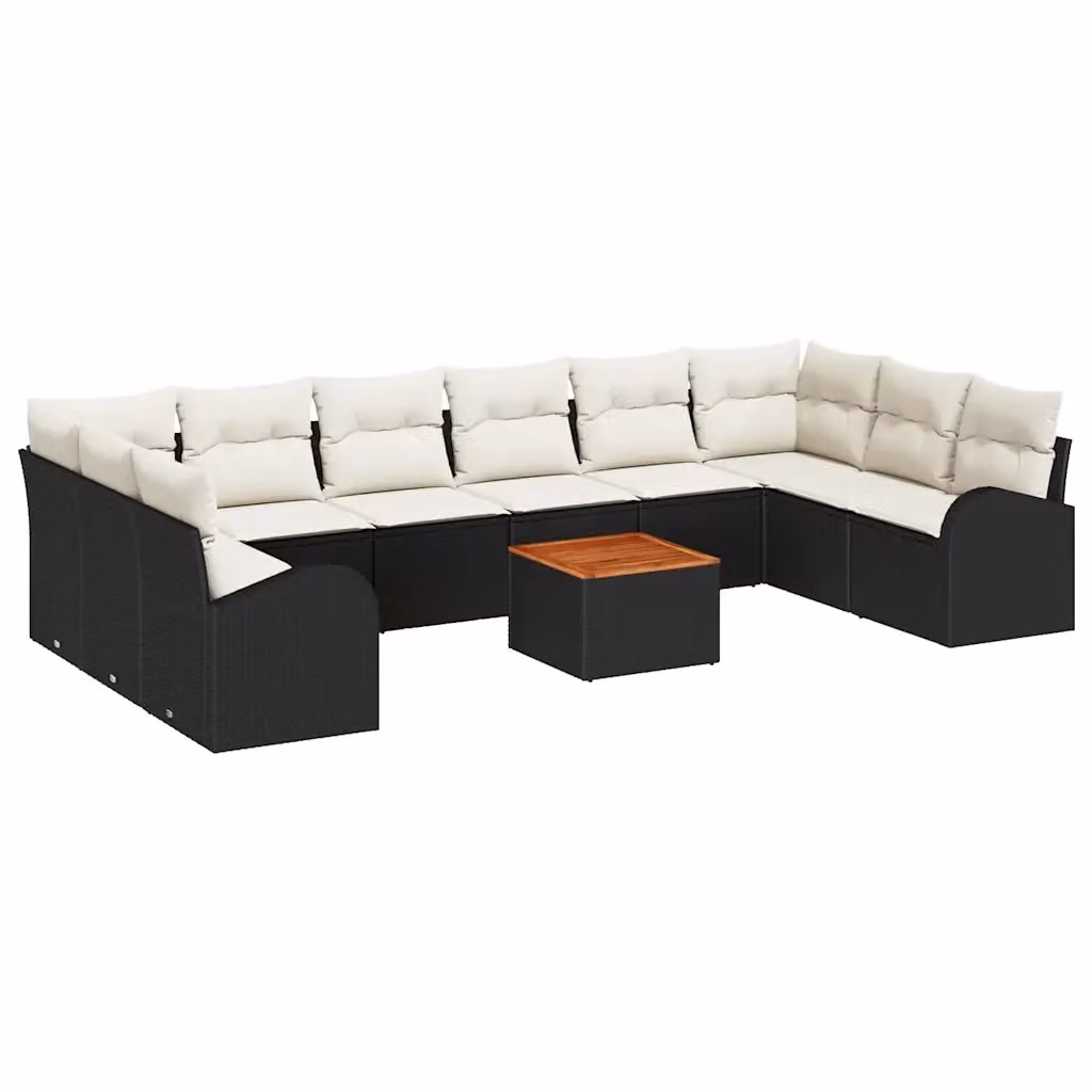 vidaXL Set Divano da Giardino 11 pz in Polyrattan Nero e Beige con Cuscini e Tavolino da Esterno – 2