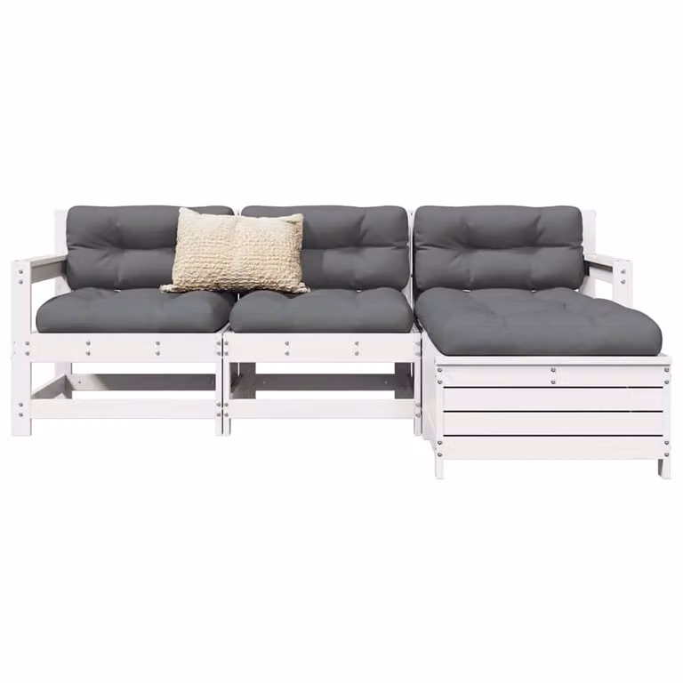 Set Salotto da Giardino vidaXL in Legno di Pino Bianco con Cuscini, 4 Pezzi