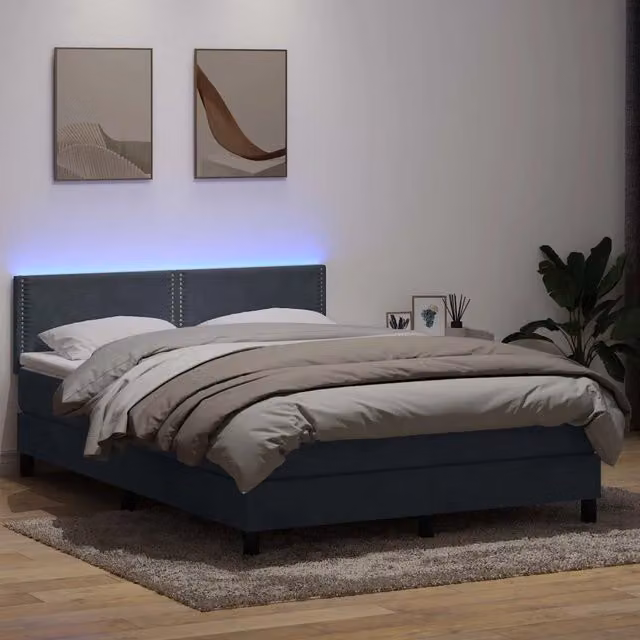 Letto a Molle con Materasso e LED Grigio Scuro 160x210 cm 3316792