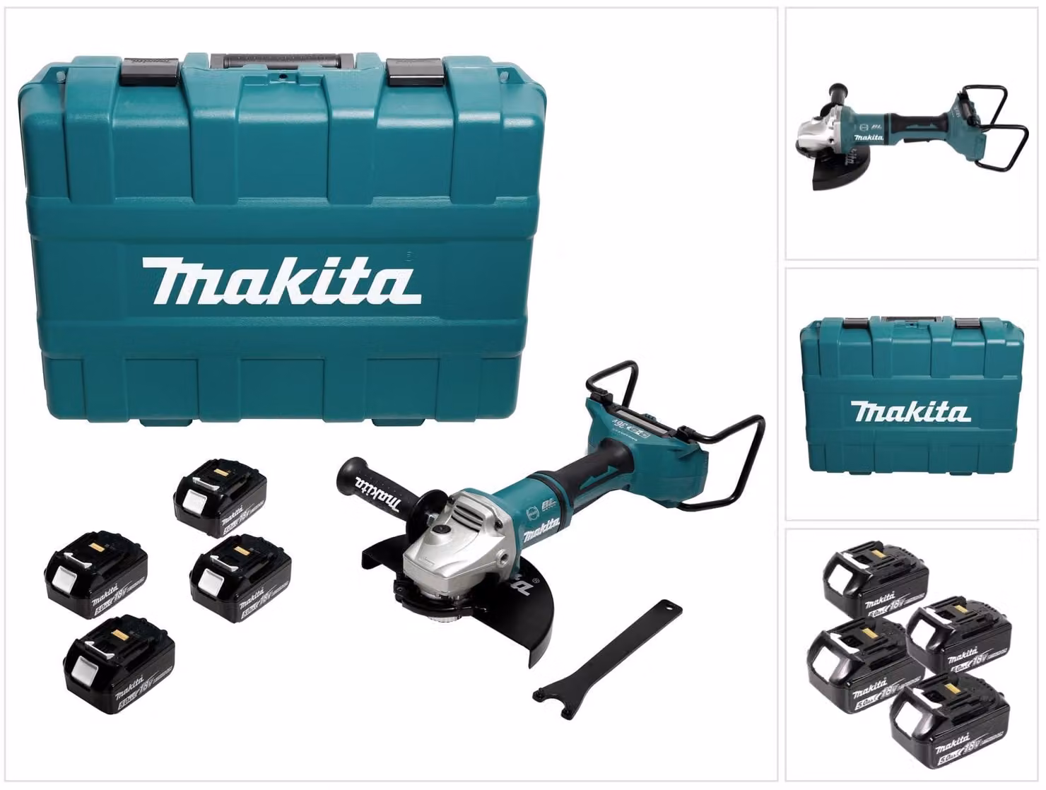 Makita DGA 900 T4KX2 Smerigliatrice a batteria 36V (2x18V) 230mm + 4x Batterie 5,0Ah + Dado Ezynut + Valigetta Makita - senza caricabatterie