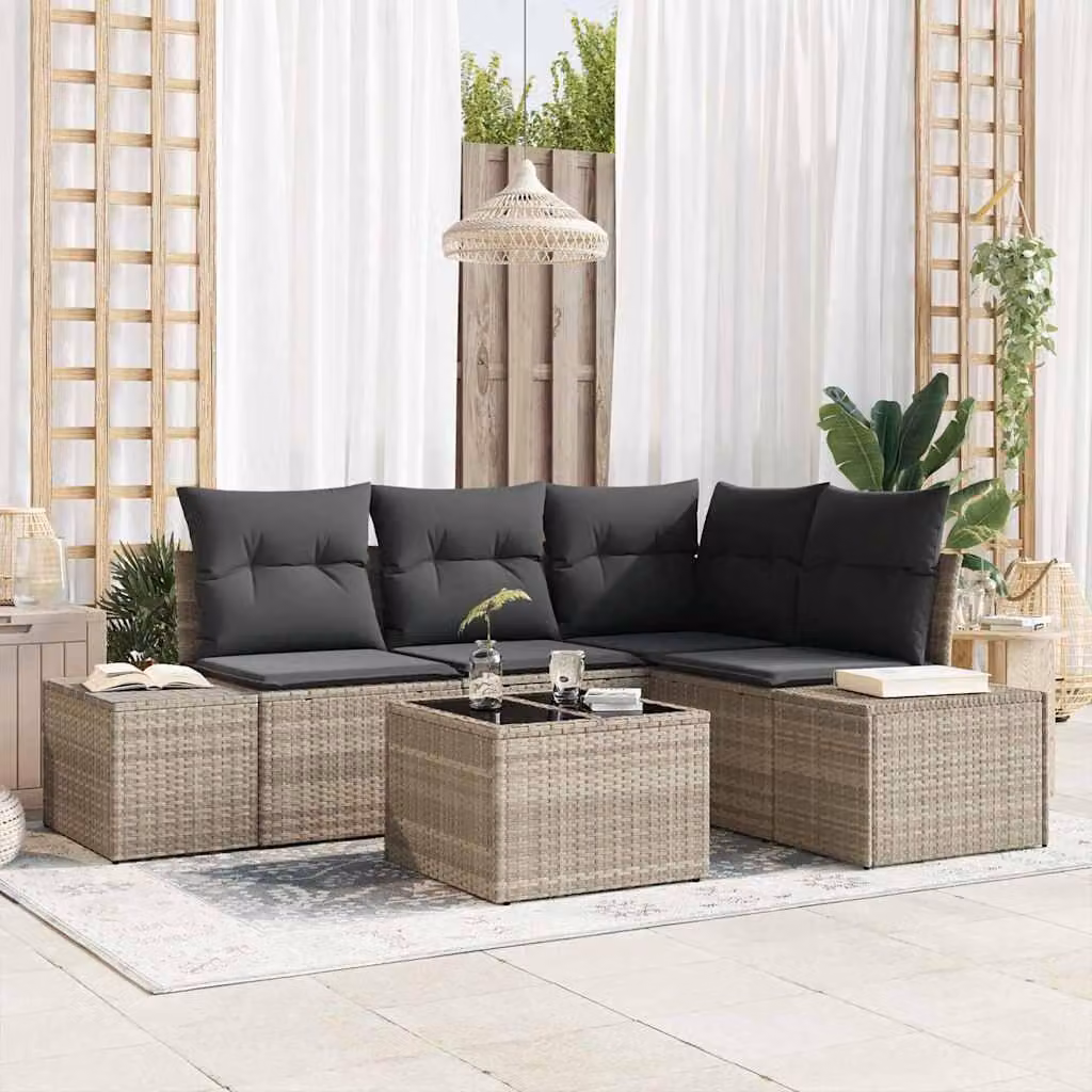 Maison Exclusive - Set da giardino composto da 5 pezzi, divano in rattan sintetico color grigio chiaro