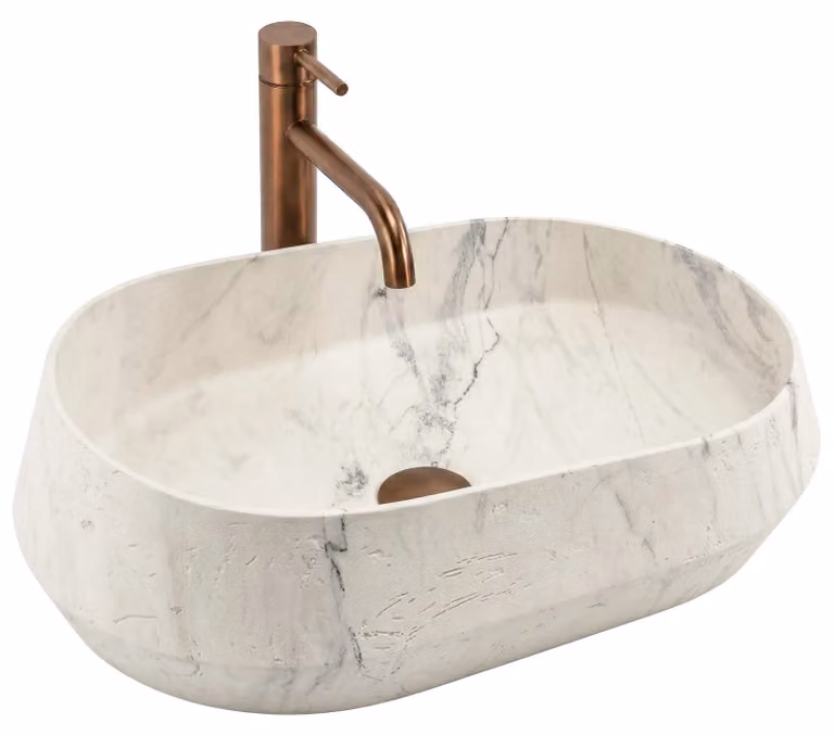 Lavabo Da Appoggio Rea Zoe Marlo Beige, Imitazione Pietra
