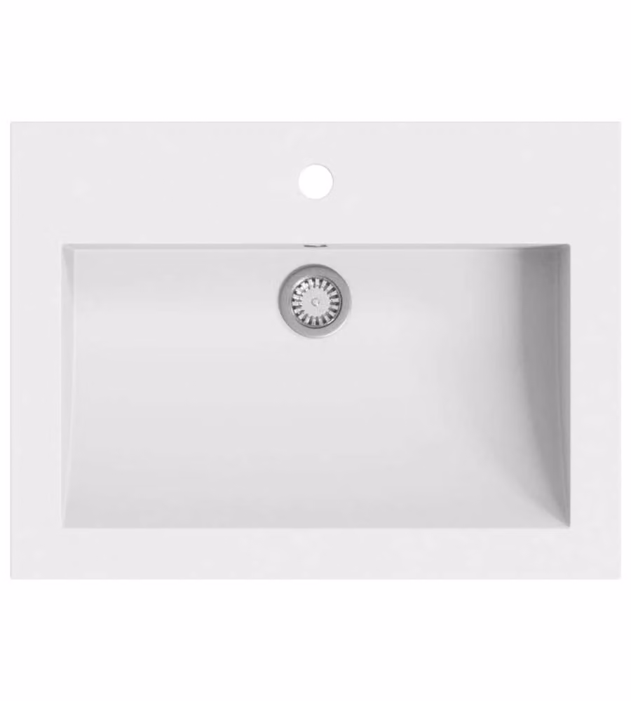 Lavandino in granito composito bianco vidaXL con troppo pieno, L: 60 cm, P: 45 cm, H: 12 cm – 2