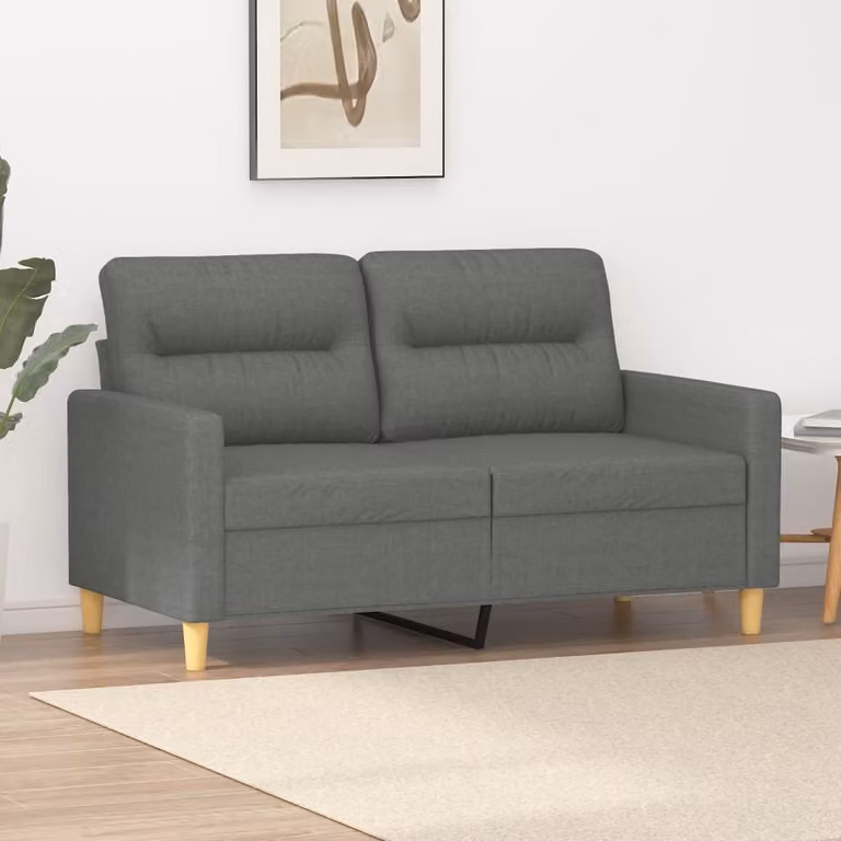 Divano a due posti, colore grigio scuro, 120 cm, rivestito in tessuto
