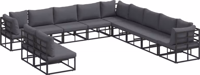 Set Divano da Giardino con cuscino 11 pcs Nero Alluminio