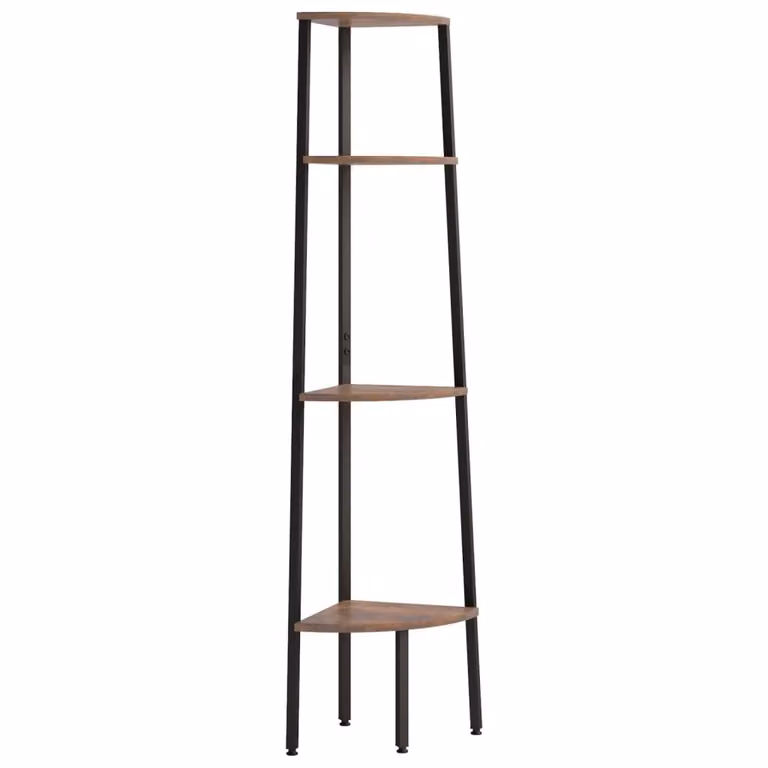 scaffale angolare a 4 livelli marrone scuro e nero 45,5 x 31,5 x 150 cm