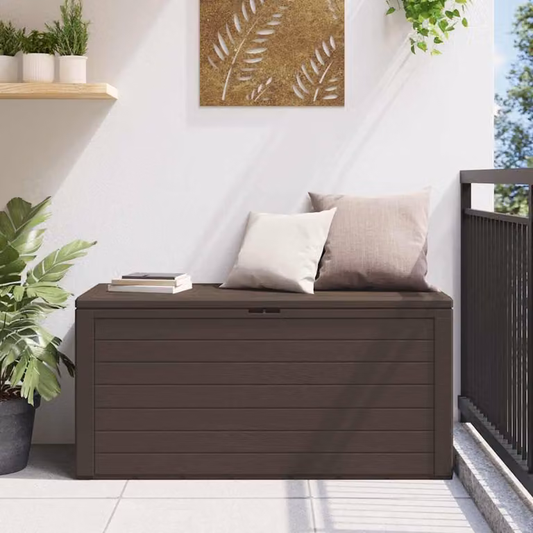 Cassetta da giardino in polipropilene - 116x44x55 cm - Marrone - Capacità: 290 litri - Con chiusura