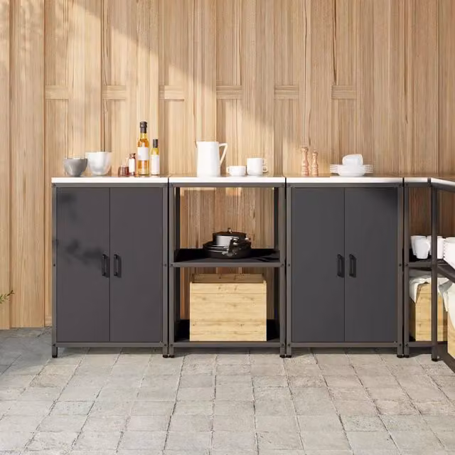 Mobile dispensa da cucina in stile industrial vidaXL in metallo nero opaco – 1