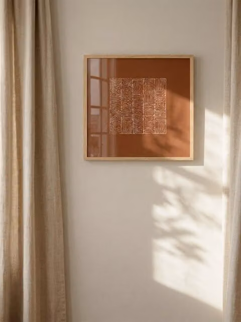 Quadro Astratto Moderno Terracota-tail Kenay Home, Colori Terracotta, Bianco e Arancione, L 60 cm x L 60 cm – 1