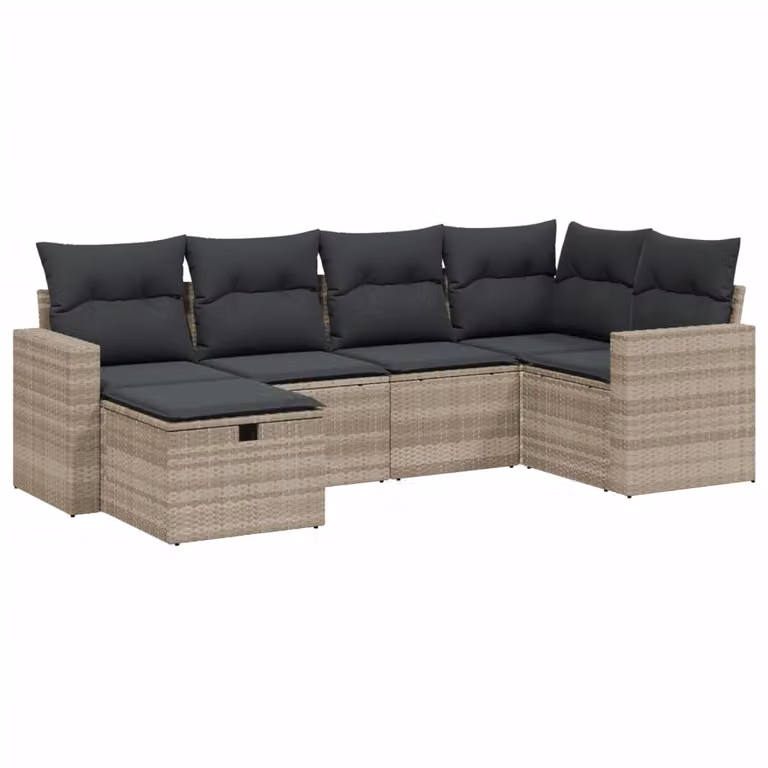 Set Divano da Giardino 6pz con Cuscini Grigio Chiaro Polyrattan