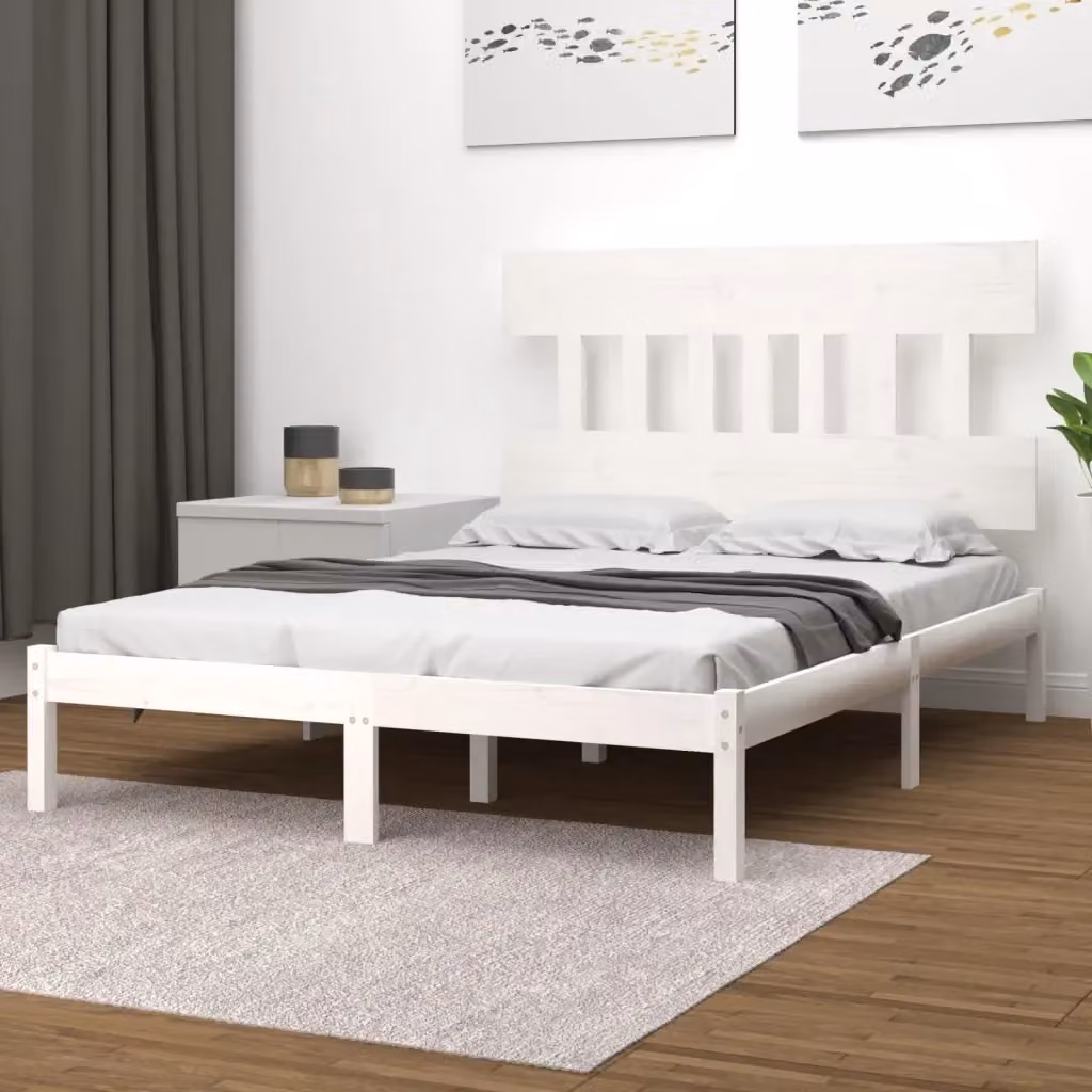 Letto matrimoniale in legno massello di pino bianco lacquered, stile rustico, L/P/H: 120 x 200 x 31 cm – 2