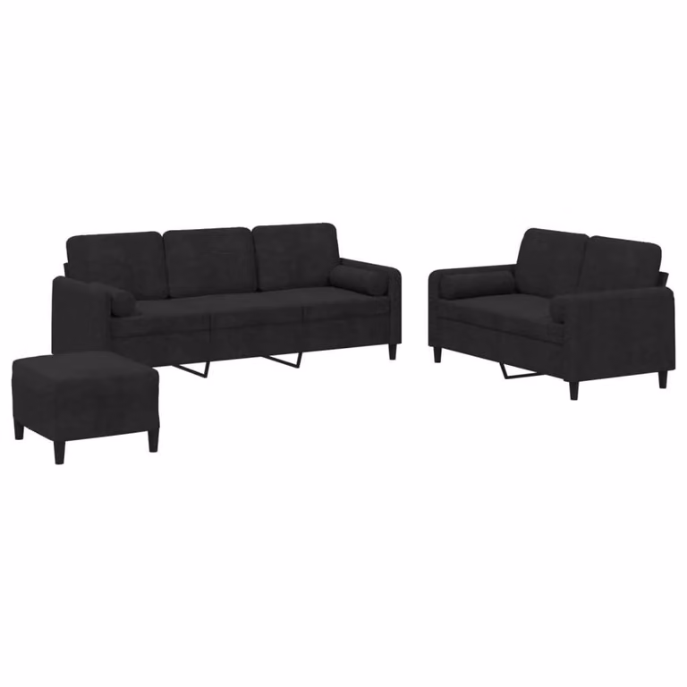 Set di Divani 3 pz con Cuscini Nero in Velluto