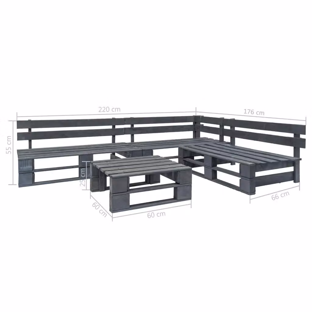 Set Salotto da Giardino vidaXL in Legno di Pino Trattato Grigio con Divano Angolare, Tavolino e Pouf – 2