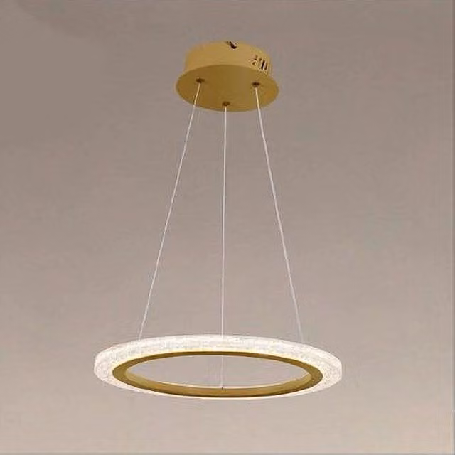 Trade Shop Lampadario A Sospensione Led Anello Effetto Cristallo Oro 24W con Telecomando e Dimmerabile