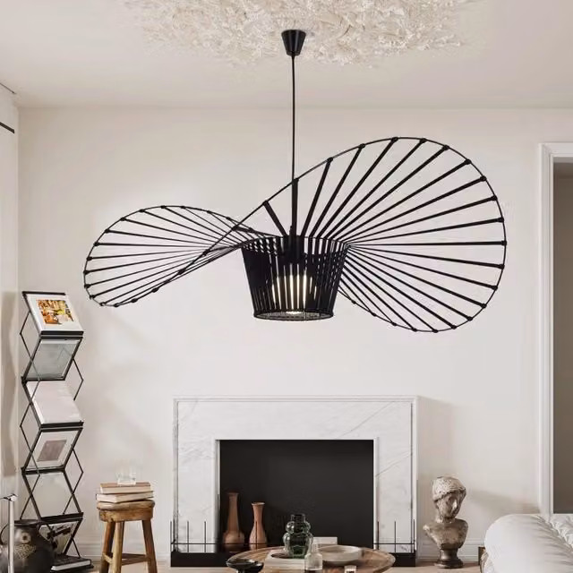 ZMH Lampada a Sospensione Moderna a LED Nero in Metallo e Tessuto con Attacco E27, Lunghezza: 120 cm – 1
