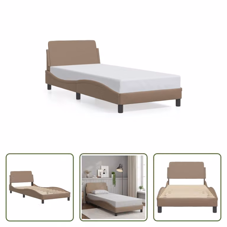 The Living Store Giroletto con testiera cappuccino-marrone 90x190 cm in ecopelle