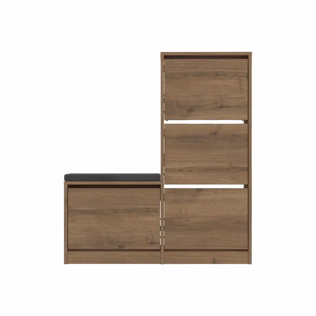 Scarpiera DMORA Velma Marrone Quercia con Seduta Integrata per 8 Paia di Scarpe L: 105 cm, P: 26 cm, H: 119 cm – 2