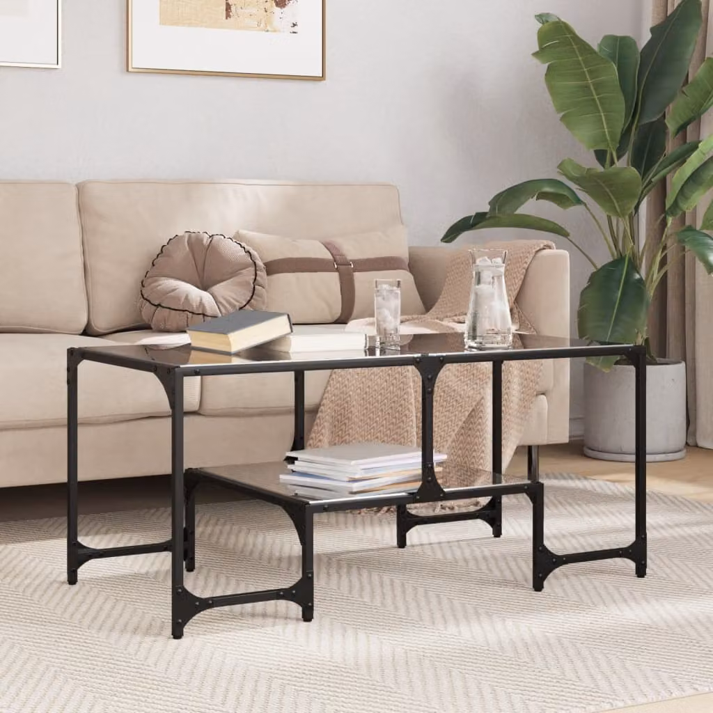 vidaXL Tavolino moderno rettangolare con piano in vetro nero e struttura in metallo L: 98,5 cm, P: 50 cm, H: 45 cm