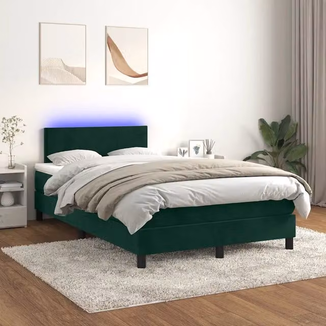 Letto Ibrido vidaXL in Velluto Verde con Materasso, Illuminazione LED Sotto il Letto e Porta USB, L/P: 120 x 200 cm – 1