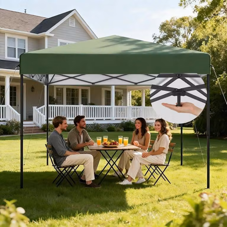 Padiglione pop-up 3x3 metri, impermeabile, con protezione UV, struttura in acciaio, colore verde, altezza regolabile