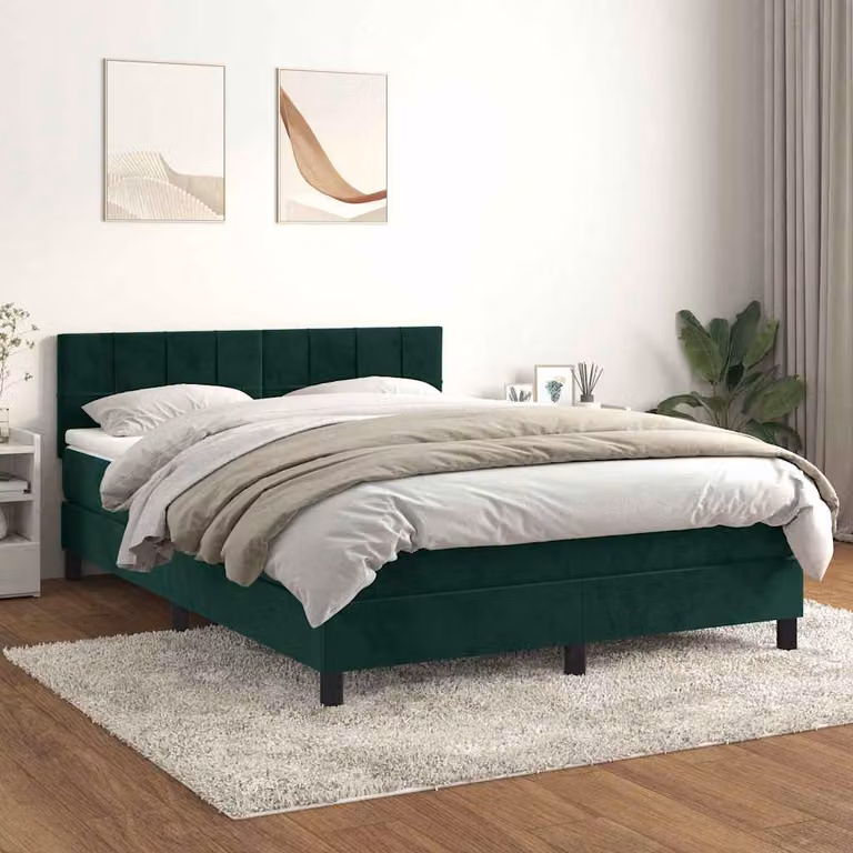 vidaXL Letto Ibrido con Giroletto a Molle e Materasso in Velluto Verde Scuro L/P/H: 140 x 200 x 88 cm