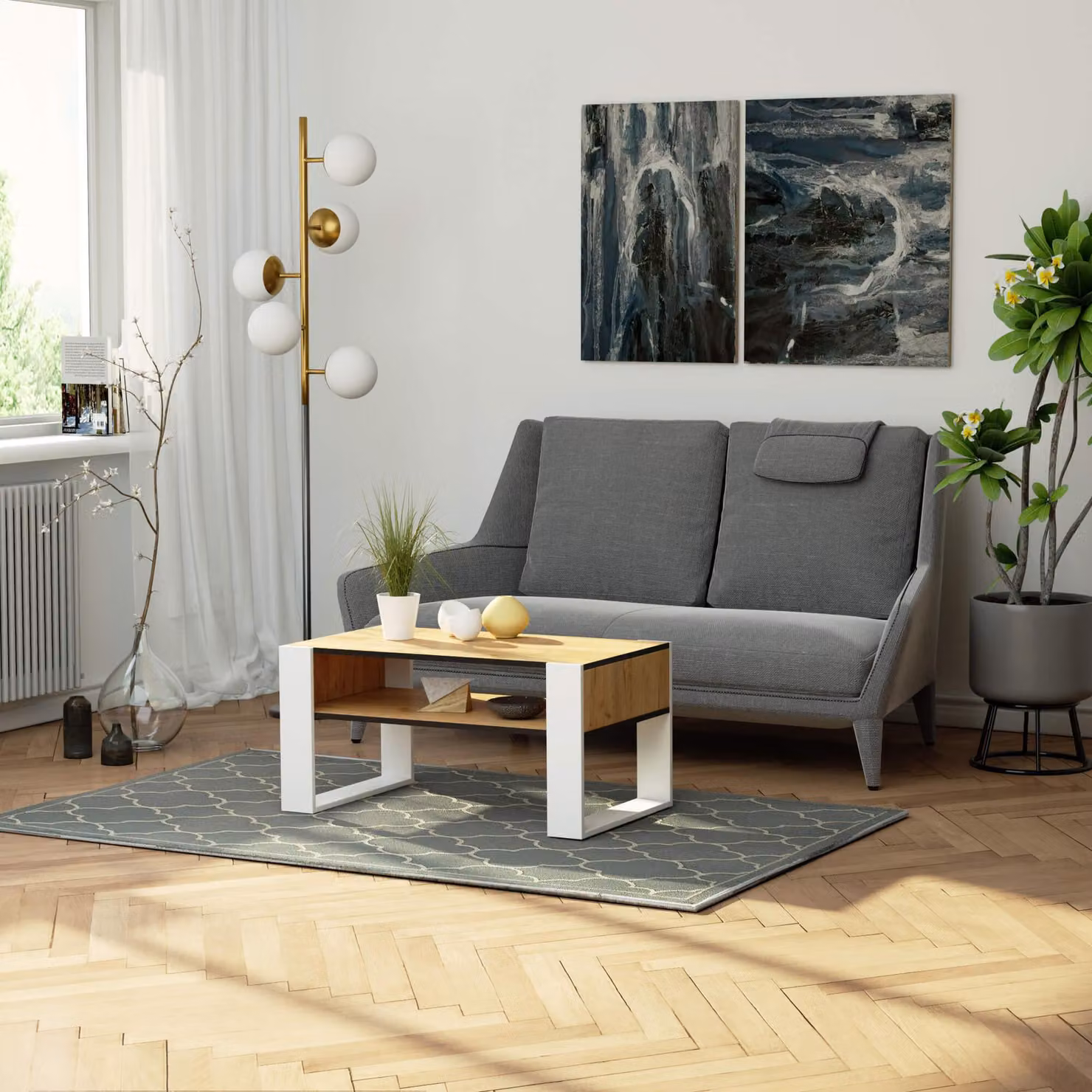Tavolino funzionale DOMI da 92 cm con ripiano, in stile moderno