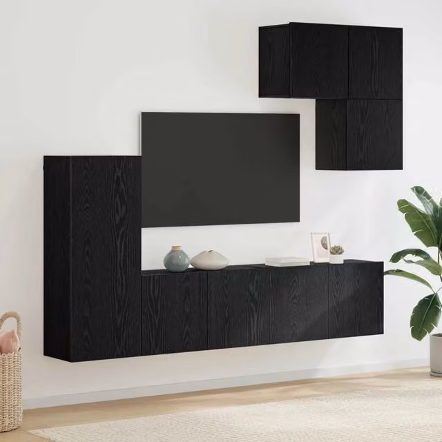 Unità TV da Parete 5 pz Rovere Nero Legno ingegnerizzato 3402769