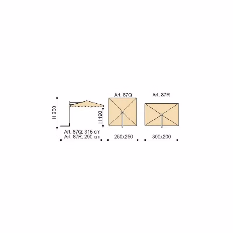 Ombrellone laterale Allegro Maffei in alluminio, L/P: 250 x 250 cm, disponibile in bianco, verde o beige – 2