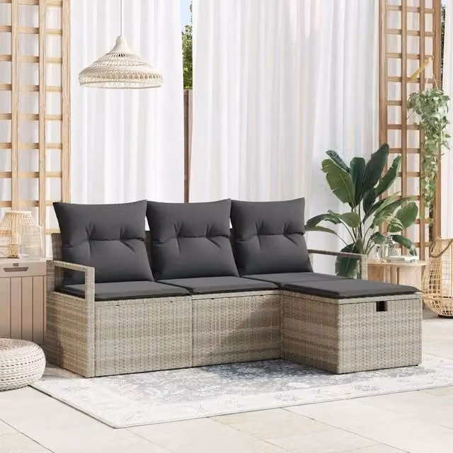 Set di divani 4 pz 4-Numero di posti Grigio chiaro polyrattan 3359151