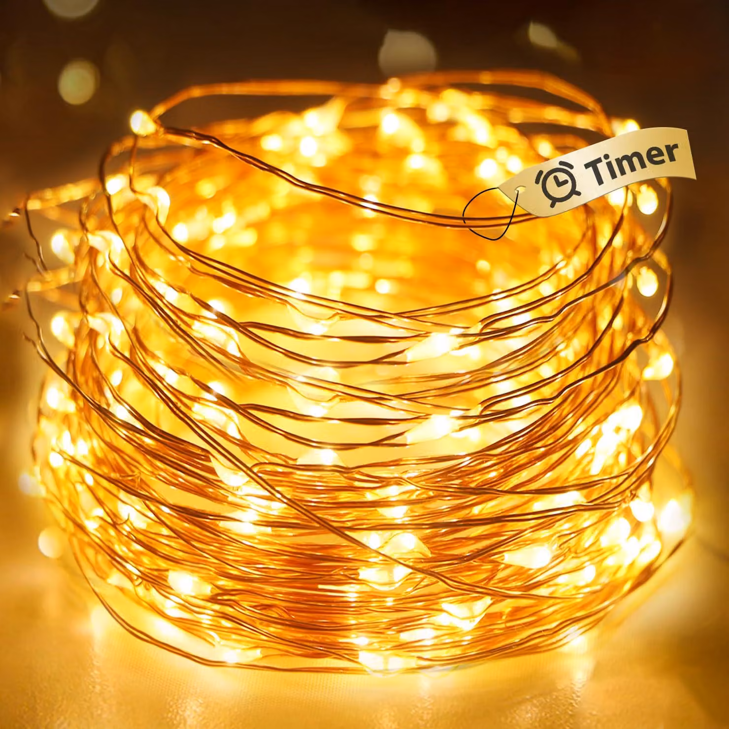 Catena luminosa a LED, 5 metri, alimentata a batteria, 50 LED, con timer, impermeabile