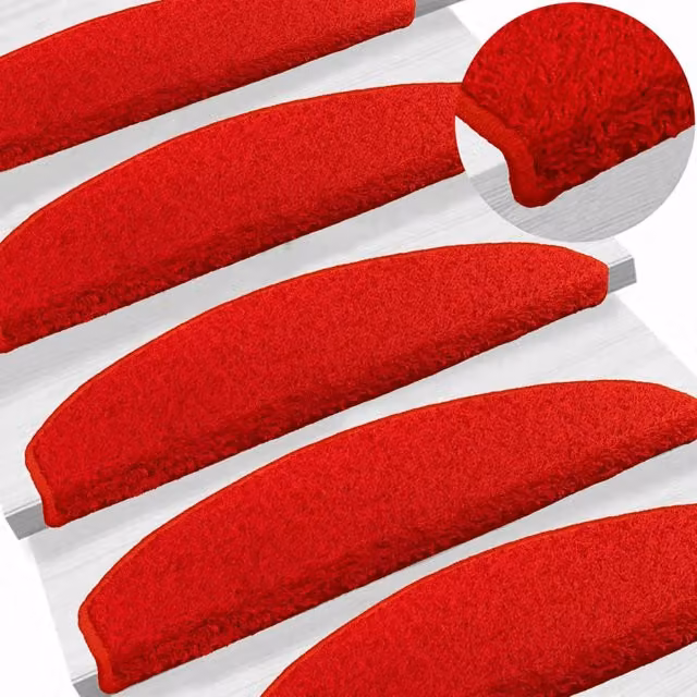 Set di 15 tappetini autoadesivi per scale DESIGN IN, antiscivolo e fonoassorbenti, colore rosso, L 80 x P 24,5 x H 3,5 cm