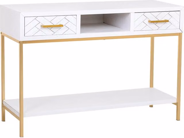 Mobile ingresso con due cassetti, legno e metallo, 120x40x69h cm