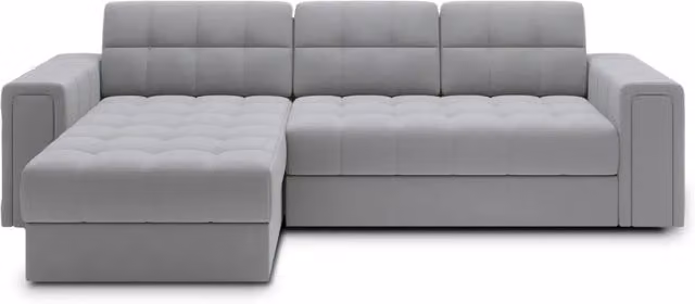 Divano angolare convertibile KAPITARA MEUBLORAMA grigio con contenitore e funzione letto, design moderno a L con struttura in legno e rivestimento in tessuto, L/P/H: 260 x 150 x 82 cm