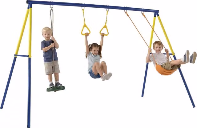 Set Altalena Portico per Bambini 3 in 1 Minimal con Sedile, Anelli e Disco, Grigio