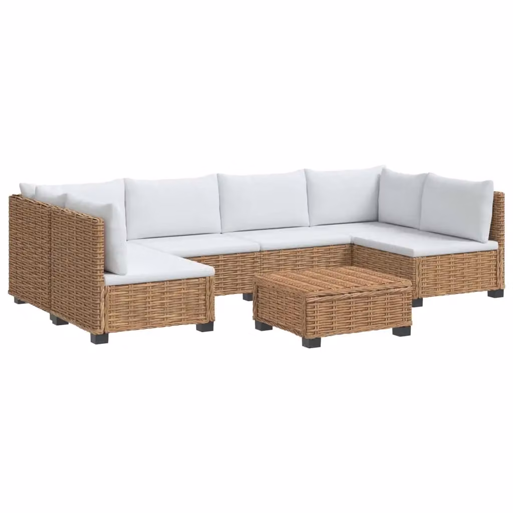 Set Lounge da Giardino vidaXL in Rattan e Legno con Cuscini Imbottiti, 7 Pezzi, Colore Beige – 2