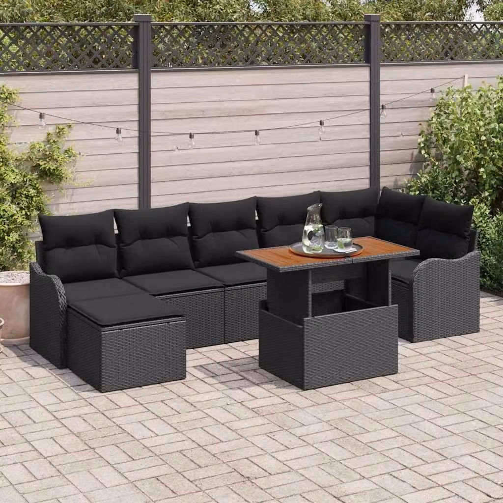 Maison Exclusive - Set da giardino composto da 8 pezzi, divano in rattan sintetico nero