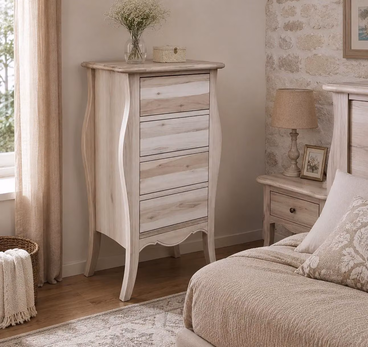Cassettiera classica in legno grezzo con 4 cassetti Mobili 2G L/P/H: 62 x 42 x 105 cm – 3