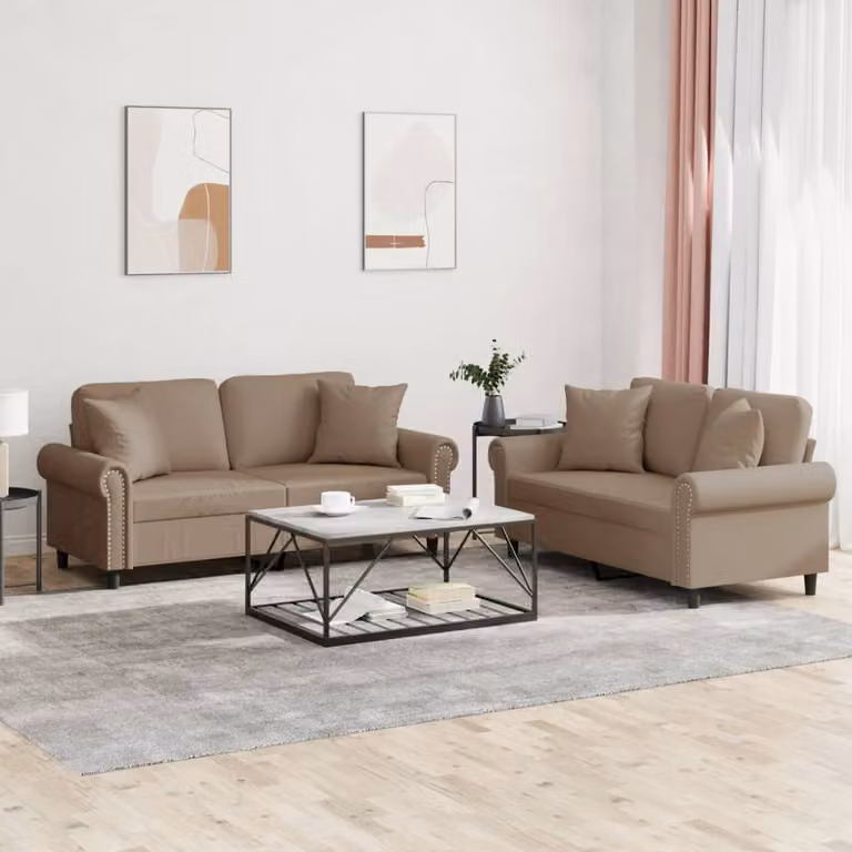 Set di 2 divani vidaXL in similpelle beige e marrone con cuscini per soggiorno in stile moderno