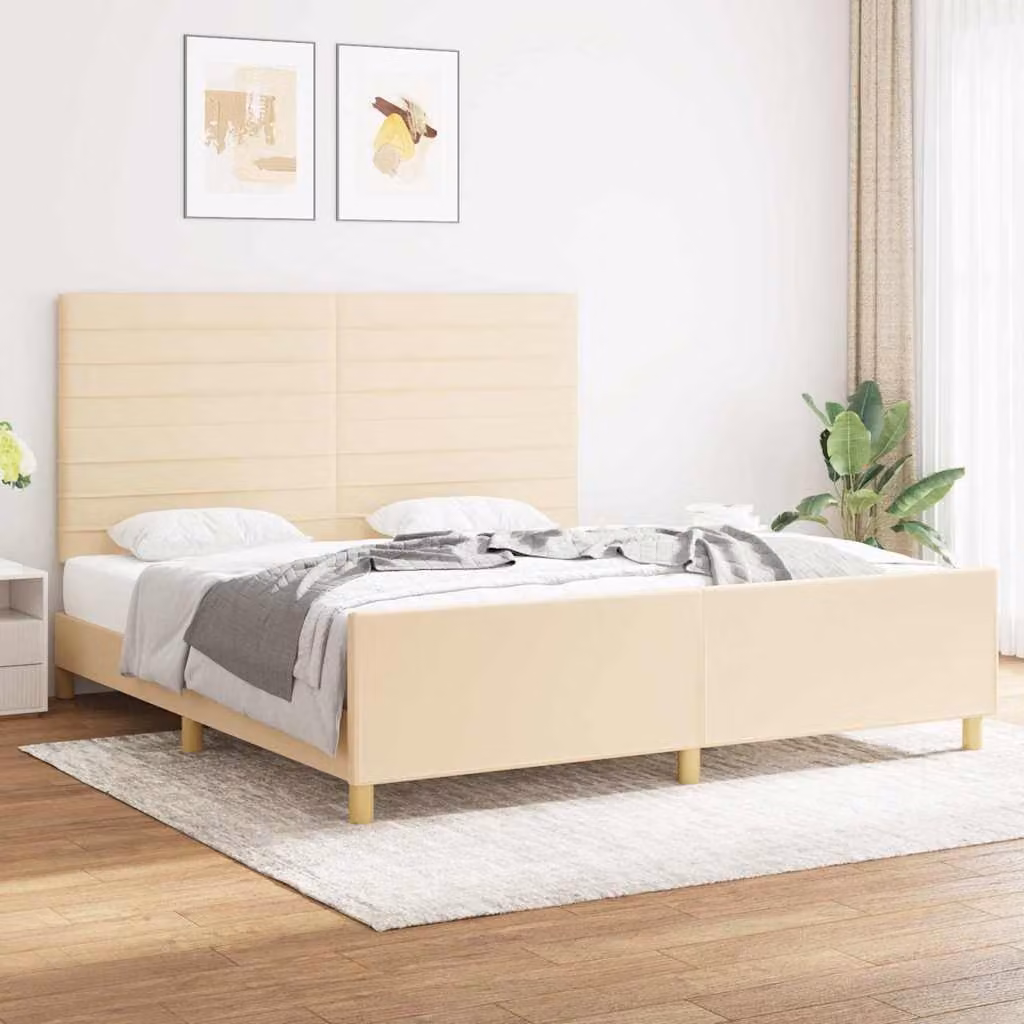 vidaXL Giroletto senza Materasso in Tessuto Beige con Struttura in Legno di Larice L/P/H: 180 x 200 x 128 cm