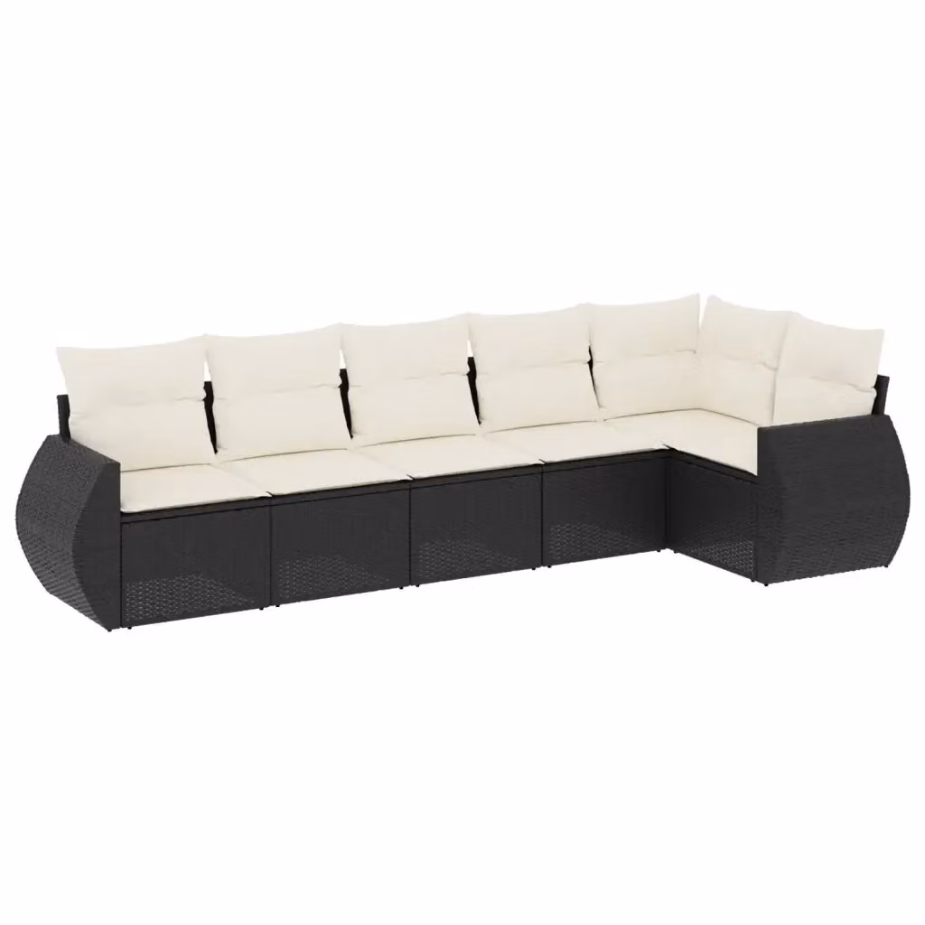 Set Divano da Giardino vidaXL 6 pz a Forma a L con Cuscini Nero in Polyrattan e Struttura in Acciaio Verniciato a Polvere – 2
