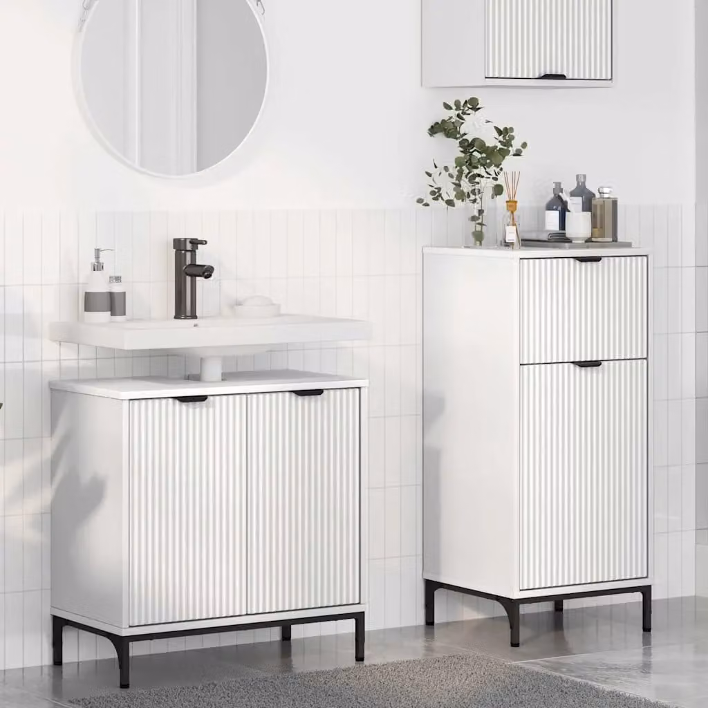 Set di mobili per il bagno moderno vidaXL composto da mobile lavabo e mobile contenitore, Bianco e Nero