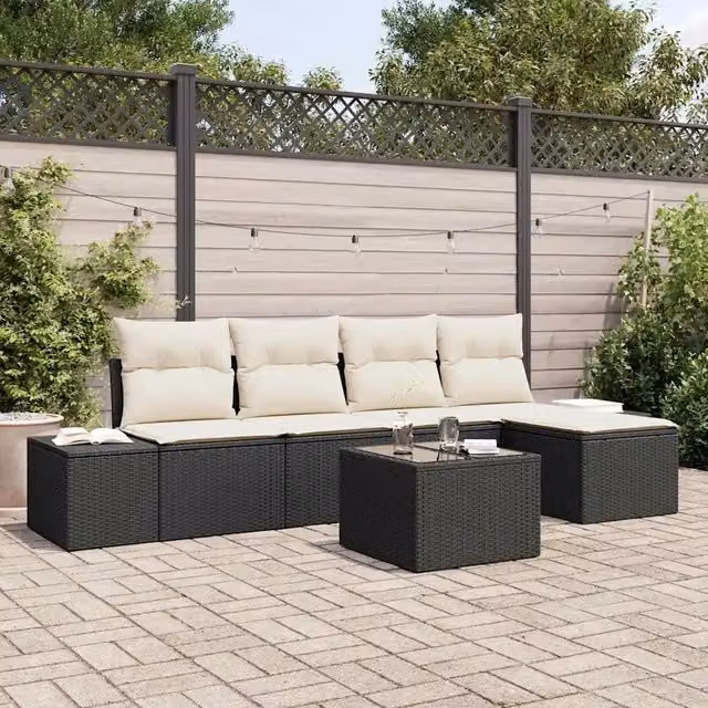 Set Divano da Giardino 6 pz Nero polyrattan 3347027