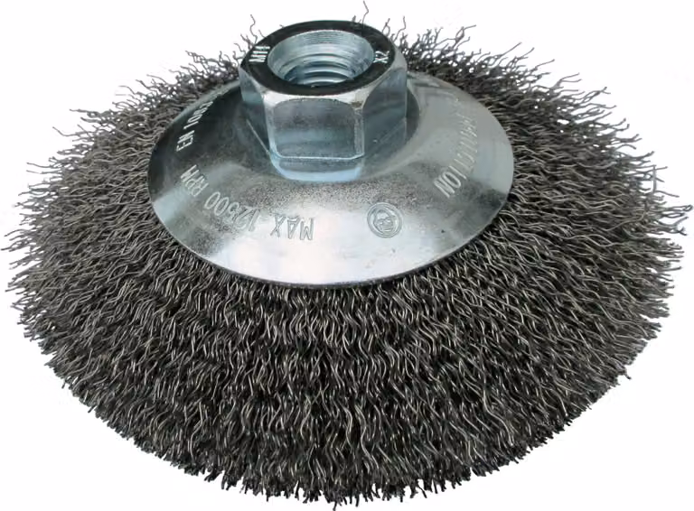 Spazzola conica Klingspor, 125 mm, filettatura M 14 0,3 acciaio