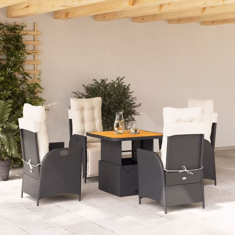 Set da Pranzo da Giardino vidaXL in Legno di Acacia Oliato e Polyrattan, 5 Pezzi, Nero e Marrone